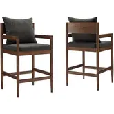 Remington Counter Stool in Wood & Charcoal Gray Fabric (Set of 2)