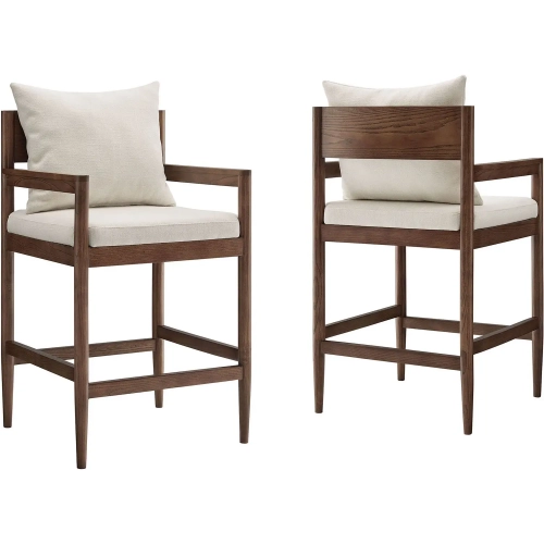 Remington Counter Stool in Wood & Salt White Fabric (Set of 2)