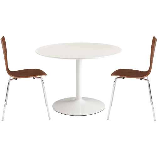 Revolve 3 Piece Dining Set in White, Walnut Brown & Chrome