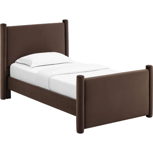 Rael Twin Platform Bed in Chocolate Brown Performance Velvet