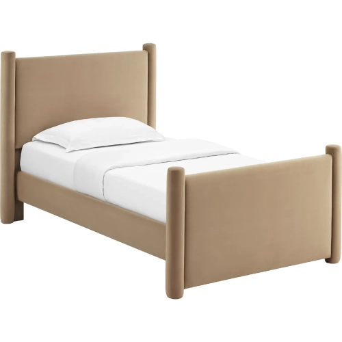 Rael Twin Platform Bed in Taupe Oatmeal Performance Velvet