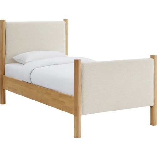 Maven Twin Platform Bed in Ivory Fabric & Oak Finish