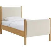 Maven Twin Platform Bed in Ivory Fabric & Oak Finish
