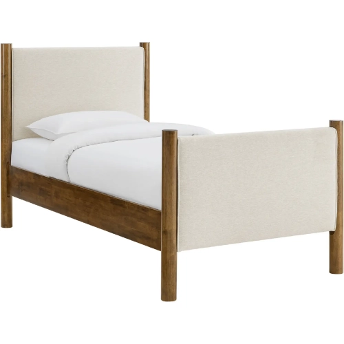 Maven Twin Platform Bed in Ivory Fabric & Walnut Finish
