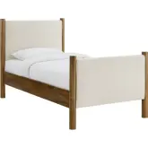 Maven Twin Platform Bed in Ivory Fabric & Walnut Finish
