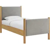 Maven Twin Platform Bed in Wheat Oatmeal Fabric & Oak Finish