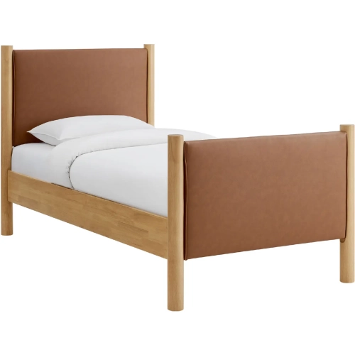 Maven Twin Platform Bed in Tan Brown Vegan Leather & Oak Finish