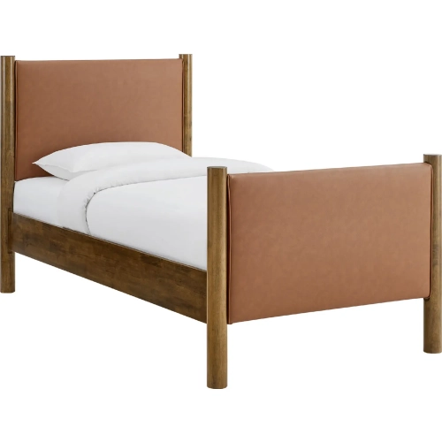 Maven Twin Platform Bed in Tan Brown Vegan Leather & Walnut Finish