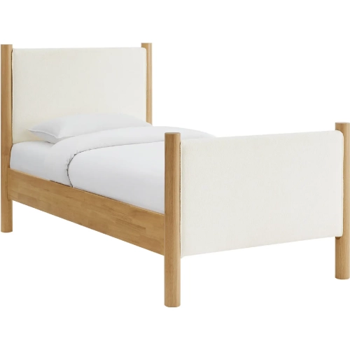 Maven Twin Platform Bed in Feather Ivory Boucle Fabric & Oak Finish
