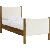 Maven Twin Platform Bed in Feather Ivory Boucle Fabric & Walnut Finish