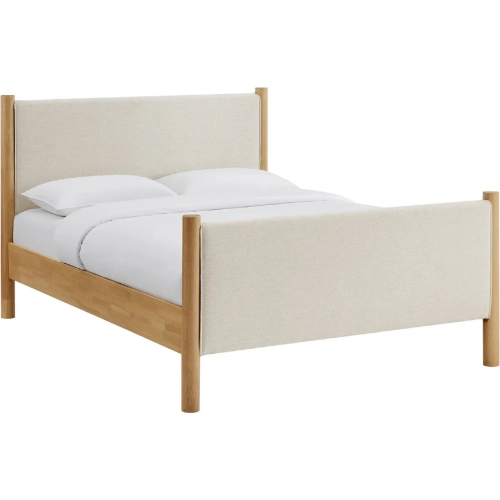 Maven Full Platform Bed in Ivory Fabric & Oak Finish