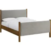 Maven Full Platform Bed in Wheat Oatmeal Fabric & Walnut Finish