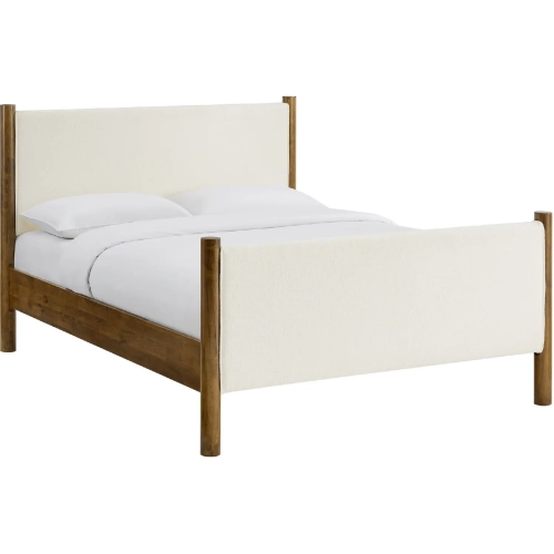 Maven Full Platform Bed in Feather Ivory Boucle Fabric & Walnut Finish