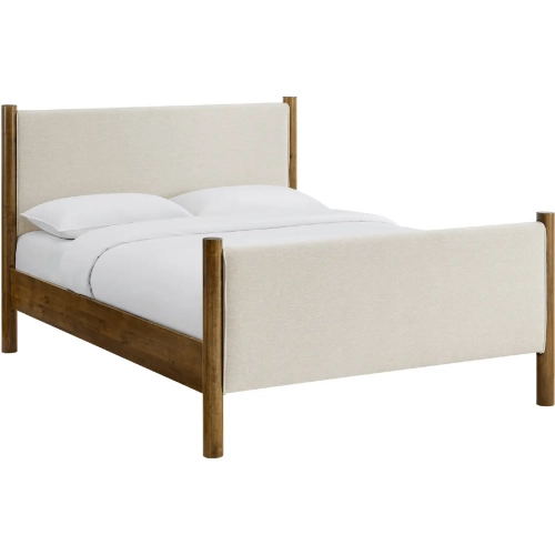 Maven King Platform Bed in Ivory Fabric & Walnut Finish