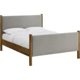 Maven King Platform Bed in Wheat Oatmeal Fabric & Walnut Finish