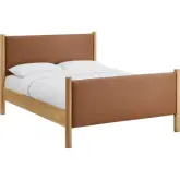 Maven King Platform Bed in Tan Brown Vegan Leather & Oak Finish