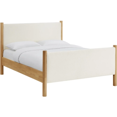 Maven King Platform Bed in Feather Ivory Boucle Fabric & Oak Finish