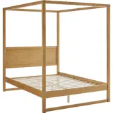 Alva Queen Canopy Platform Bed in Oak Finish Wood