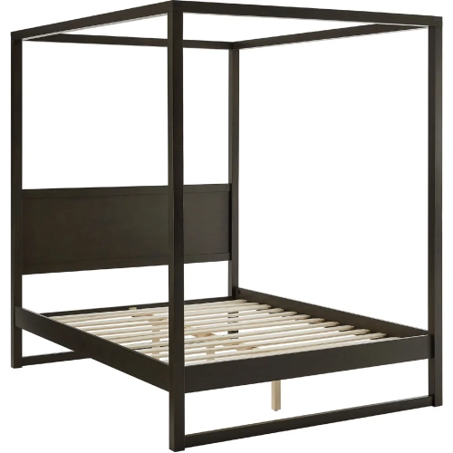 Alva Queen Canopy Platform Bed in Smoked Oak Finish Wood