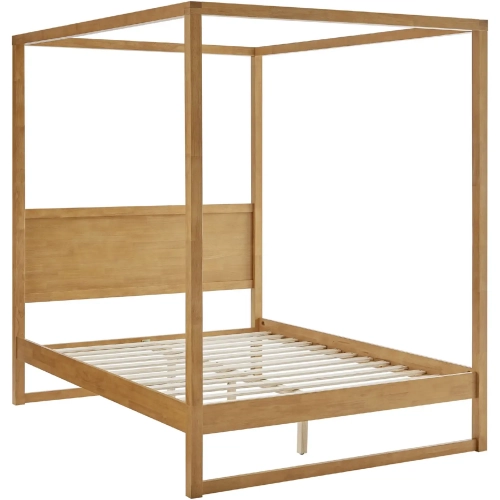 Alva King Canopy Platform Bed in Oak Finish Wood