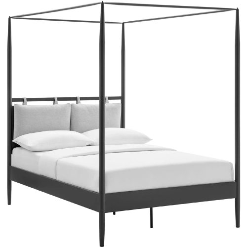 Marlowe 4 Poster Canopy Full Platform Bed in Charcoal Black Metal & Neutral Fabric