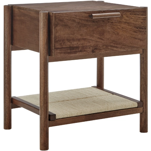 Oswin 1 Drawer Nightstand in Walnut Finish Wood & Jute