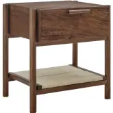 Oswin 1 Drawer Nightstand in Walnut Finish Wood & Jute