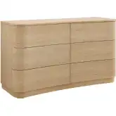 Mirae 6 Drawer Curved Dresser in Brushed Light Oak Wood Grain Laminate