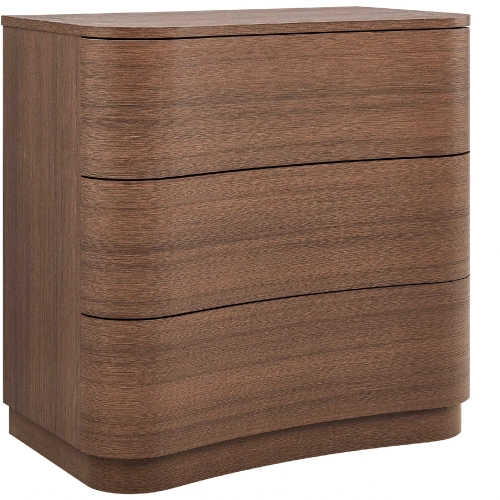 Mirae 3 Drawer Curved Dresser in Brushed Brown Oak Wood Grain Laminate