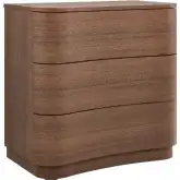 Mirae 3 Drawer Curved Dresser in Brushed Brown Oak Wood Grain Laminate