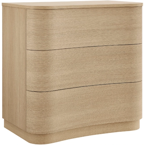 Mirae 3 Drawer Curved Dresser in Brushed Light Oak Wood Grain Laminate