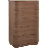 Mirae 5 Drawer Curved Chest in Brushed Brown Oak Wood Grain Laminate