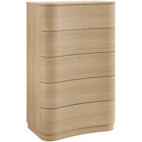 Mirae 5 Drawer Curved Chest in Brush Light Oak Wood Grain Laminate