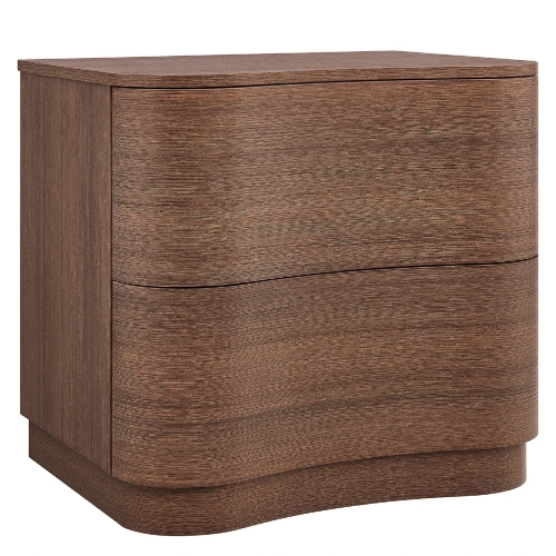 Mirae 2 Drawer Curved Nightstand in Brushed Brown Oak Wood Grain Laminate