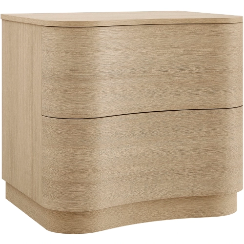 Mirae 2 Drawer Curved Nightstand in Brushed Light Oak Wood Grain Laminate