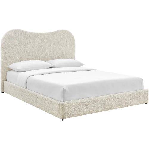 Seluna Queen Platform Bed in Pearl White Boucle Fabric