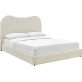 Seluna Queen Platform Bed in Pearl White Boucle Fabric