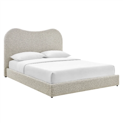 Seluna Queen Platform Bed in Rock Gray Boucle Fabric