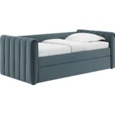 Veyla Twin Daybed with Twin Trundle in Channel Tufted Cadet Blue Performance Velvet
