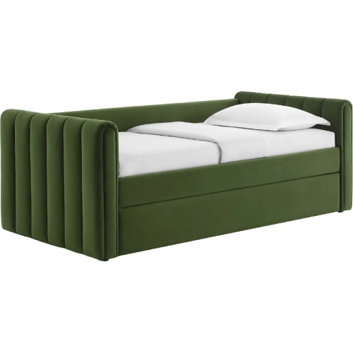 Veyla Twin Daybed w/ Twin Trundle in Channel Tufted Moss Green Performance Velvet