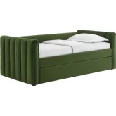 Veyla Twin Daybed with Twin Trundle in Channel Tufted Moss Green Performance Velvet