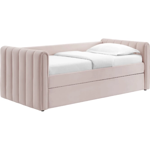 Veyla Twin Daybed with Twin Trundle in Channel Tufted Pink Performance Velvet