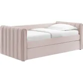 Veyla Twin Daybed with Twin Trundle in Channel Tufted Pink Performance Velvet
