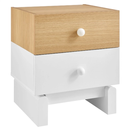 Nolia 2 Drawer Color Block Nightstand in Oak & White Finish