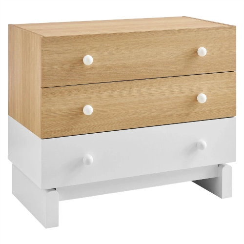 Nolia 3 Drawer Color Block Dresser in Oak & White Finish