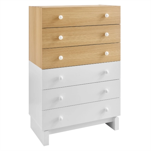 Nolia 6 Drawer Color Block Chest in Oak & White Finish
