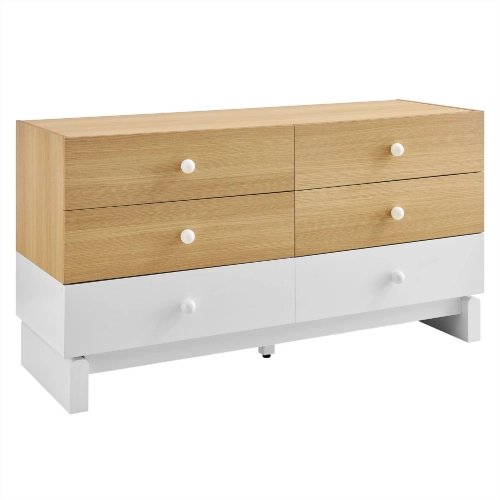 Nolia 6 Drawer Color Block Dresser in Oak & White Finish