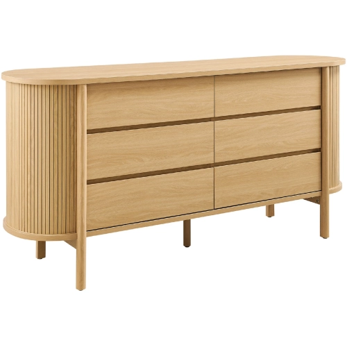 Cadence 6 Drawer Curved Dresser in Oak Brown Finish Wood