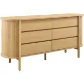 Cadence 6 Drawer Curved Dresser in Oak Brown Finish Wood