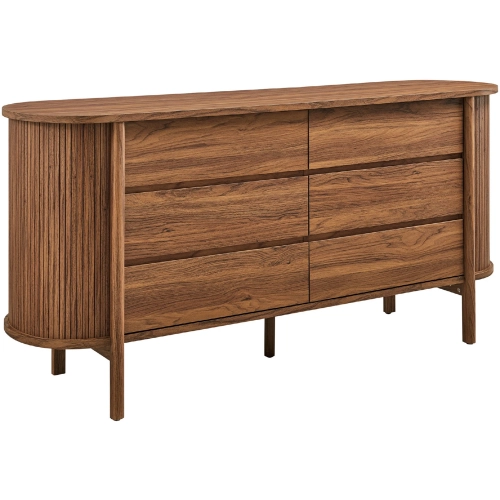 Cadence 6 Drawer Curved Dresser in Walnut Brown Finish Wood